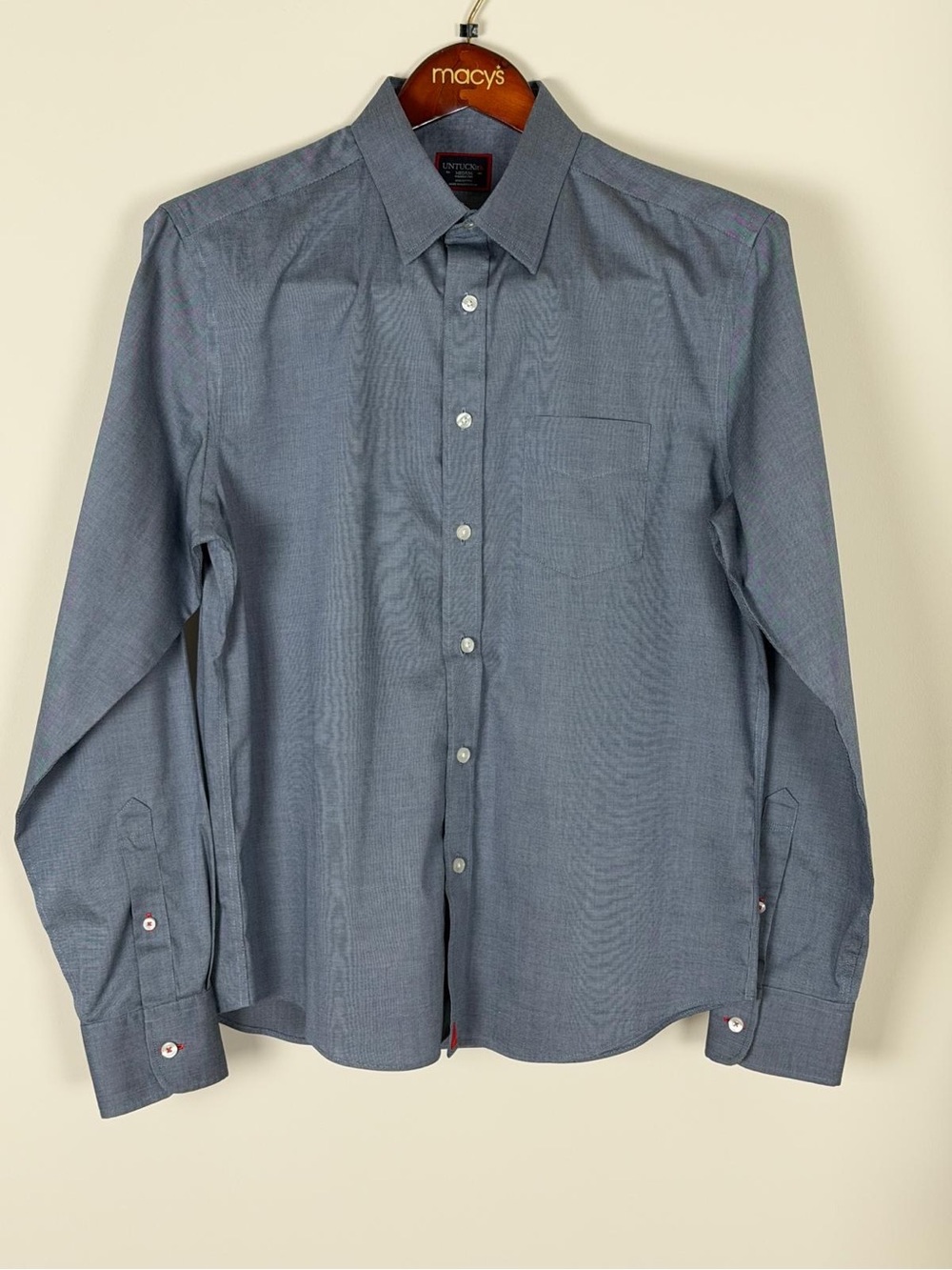 UNTUCKit Men’s Medium Blue Wrinkle Free Cotton Button Down Shirt Casual